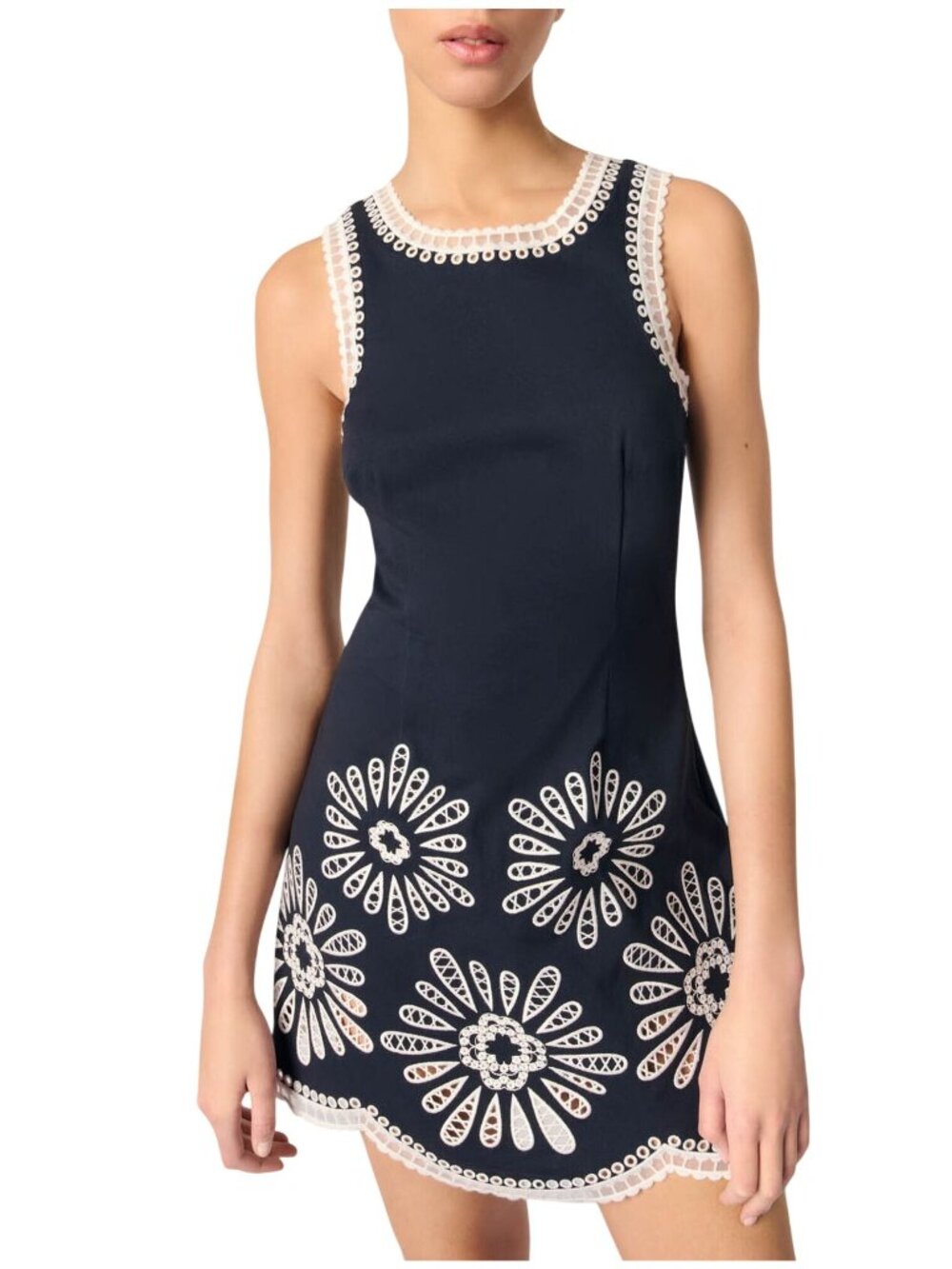 Maje Mini Crochet Dress in Navy Blue 40 Womens Sheath